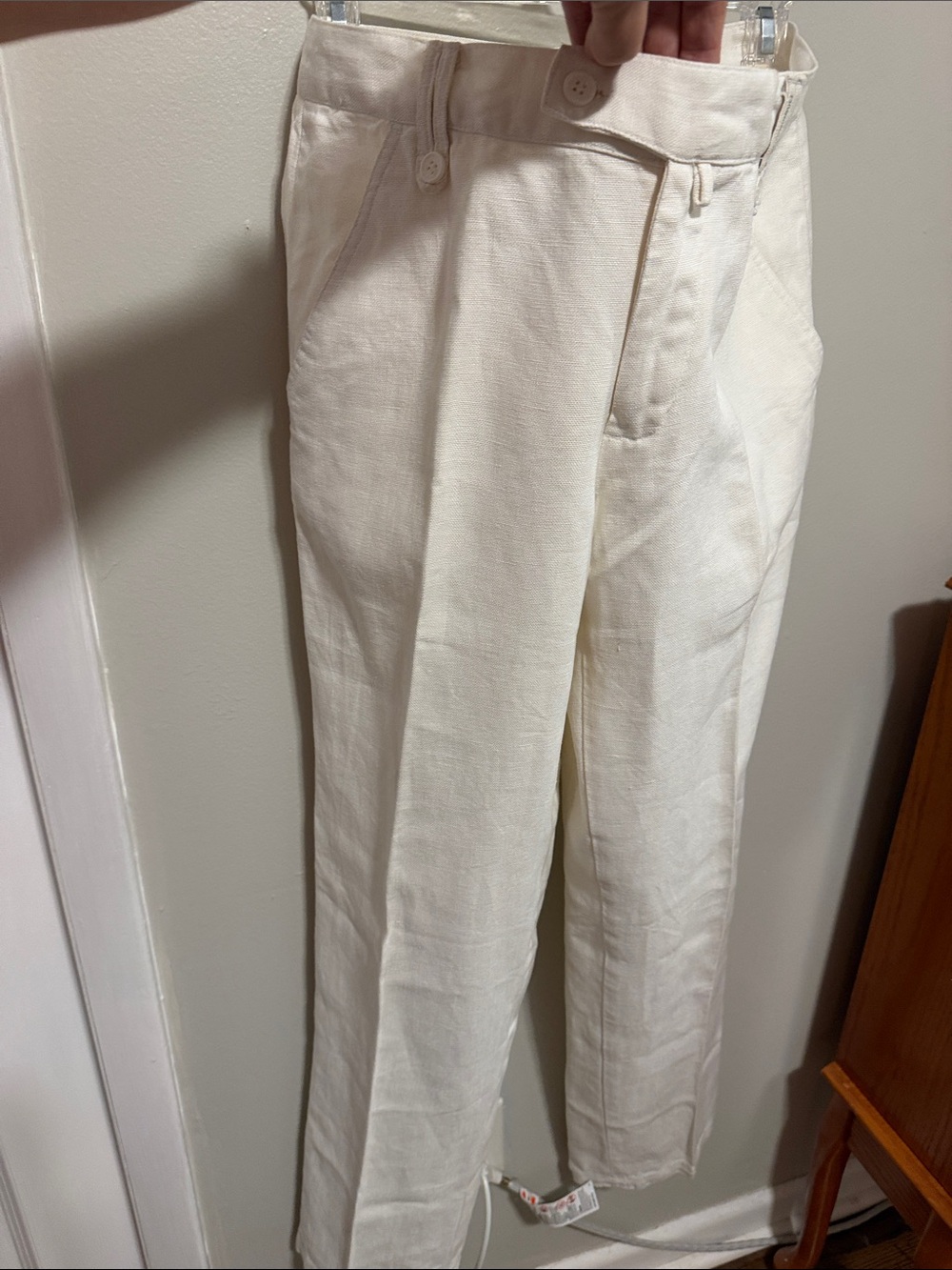 Adolfo Dominguez 100% Linen Pants Women’s 8 Cream High Rise Trousers